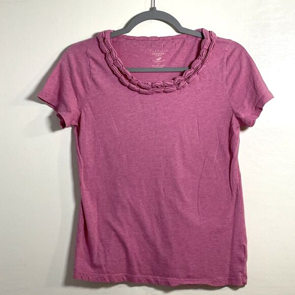 Talbots Women's Pink 100% Pima Cotton T-Shirt Gathered Neckline Tee Sz Medium P - Picture 2 of 7